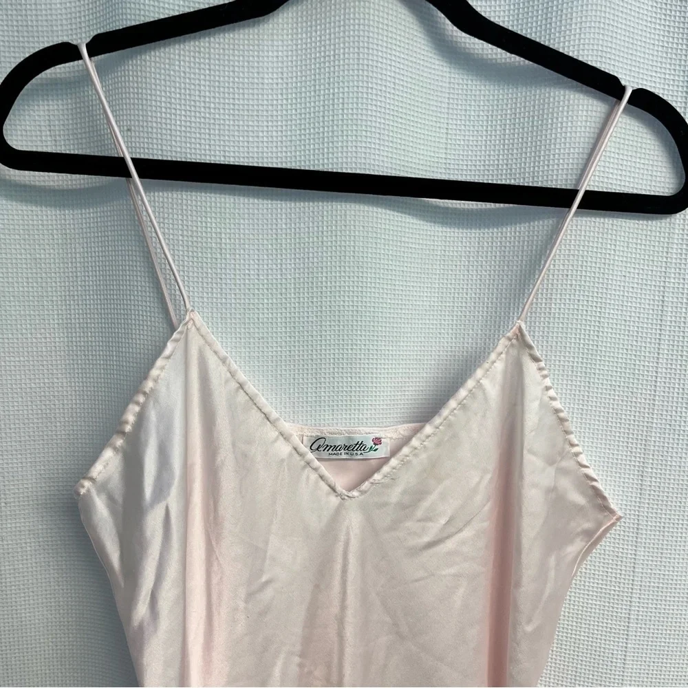 Vtg Amaretta Pink Satin Chiffon Babydoll Slip Balletcore Romantic‎ nightgown